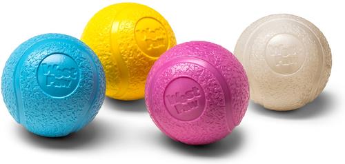 Show full view: West Paw Boundr Ball Dog Chew Toy, 2 count, Hot Pink/Aqua Blue, Small slide 6 of 10