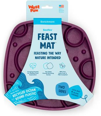 Show full view: West Paw Feast Mat All-In-One Bubbles Non-skid Plastic Dog Slow Feeder & Lick Mat, Tropic Red slide 6 of 7