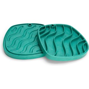 West Paw Feast Mat All-In-One Waves Non-skid Plastic Dog Slow Feeder & Lick Mat, Kelp