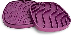 West Paw Feast Mat All-In-One Waves Non-skid Plastic Dog Slow Feeder & Lick Mat, Tropic Red
