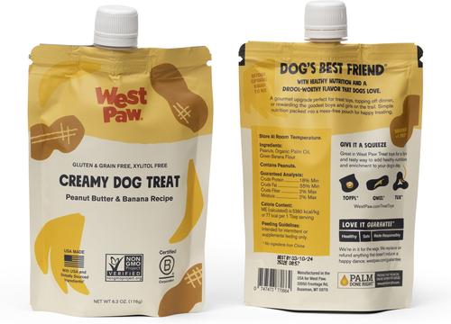 Show full view: West Paw Peanut Butter & Banana Creamy GMO-Free Lickable Dog Treats, 6.2-oz bag slide 5 of 9