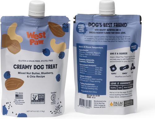 Show full view: West Paw Peanut Butter, Blueberry & Chia Seed Creamy GMO-Free Lickable Dog Treats, 6.2-oz bag slide 7 of 10