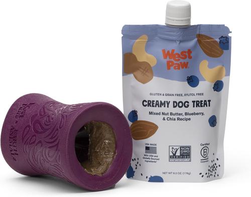 Show full view: West Paw Peanut Butter, Blueberry & Chia Seed Creamy GMO-Free Lickable Dog Treats, 6.2-oz bag slide 8 of 10