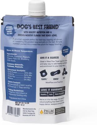 Show full view: West Paw Peanut Butter, Blueberry & Chia Seed Creamy GMO-Free Lickable Dog Treats, 6.2-oz bag slide 3 of 10
