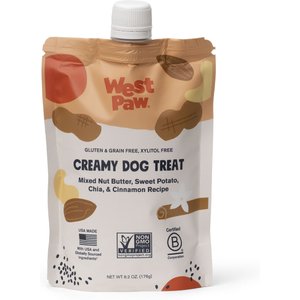 West Paw Peanut Butter, Sweet Potato & Chia Seed Creamy GMO-Free Lickable Dog Treats, 6.2-oz bag