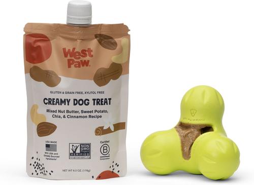 Show full view: West Paw Peanut Butter, Sweet Potato & Chia Seed Creamy GMO-Free Lickable Dog Treats, 6.2-oz bag slide 10 of 10