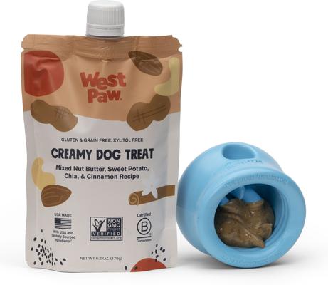 Show full view: West Paw Peanut Butter, Sweet Potato & Chia Seed Creamy GMO-Free Lickable Dog Treats, 6.2-oz bag slide 9 of 10