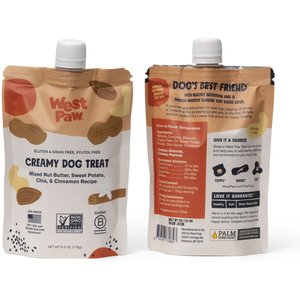 West Paw Peanut Butter, Sweet Potato & Chia Seed Creamy GMO-Free Lickable Dog Treats, 6.2-oz bag
