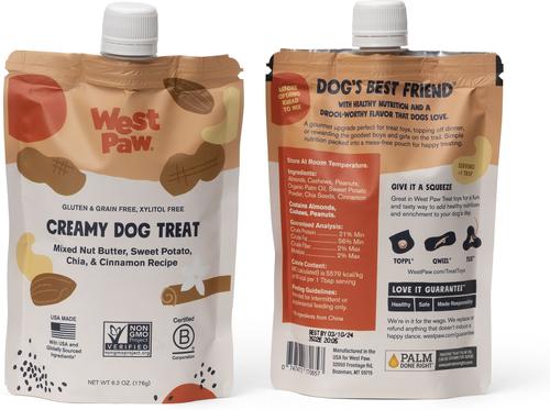 Show full view: West Paw Peanut Butter, Sweet Potato & Chia Seed Creamy GMO-Free Lickable Dog Treats, 6.2-oz bag slide 7 of 10