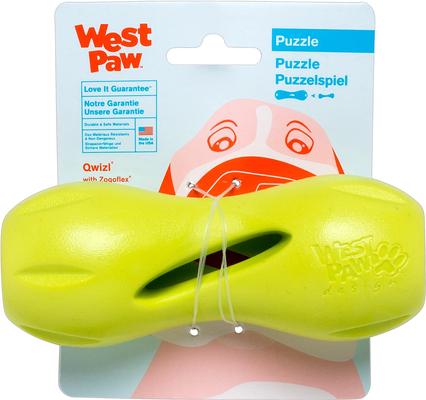 Show full view: West Paw Qwizl Tough Treat Dispensing Dog Chew Toy, Granny Smith Green, Small slide 2 of 10