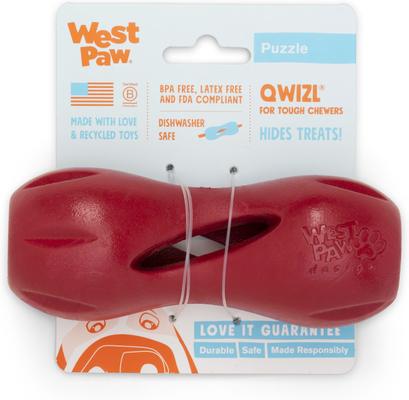 Show full view: West Paw Qwizl Tough Treat Dispensing Dog Chew Toy, Ruby Red, Small slide 2 of 7