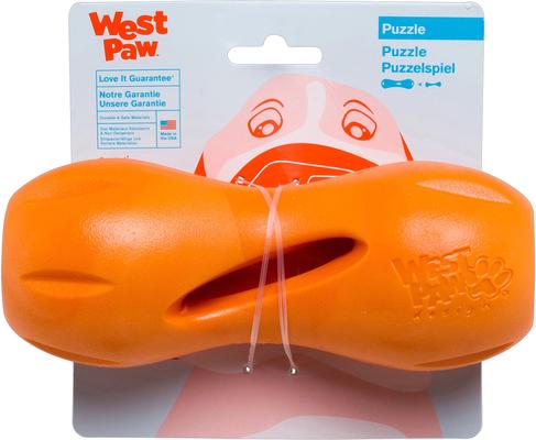 Show full view: West Paw Qwizl Tough Treat Dispensing Dog Chew Toy, Tangerine Orange, Large slide 2 of 9