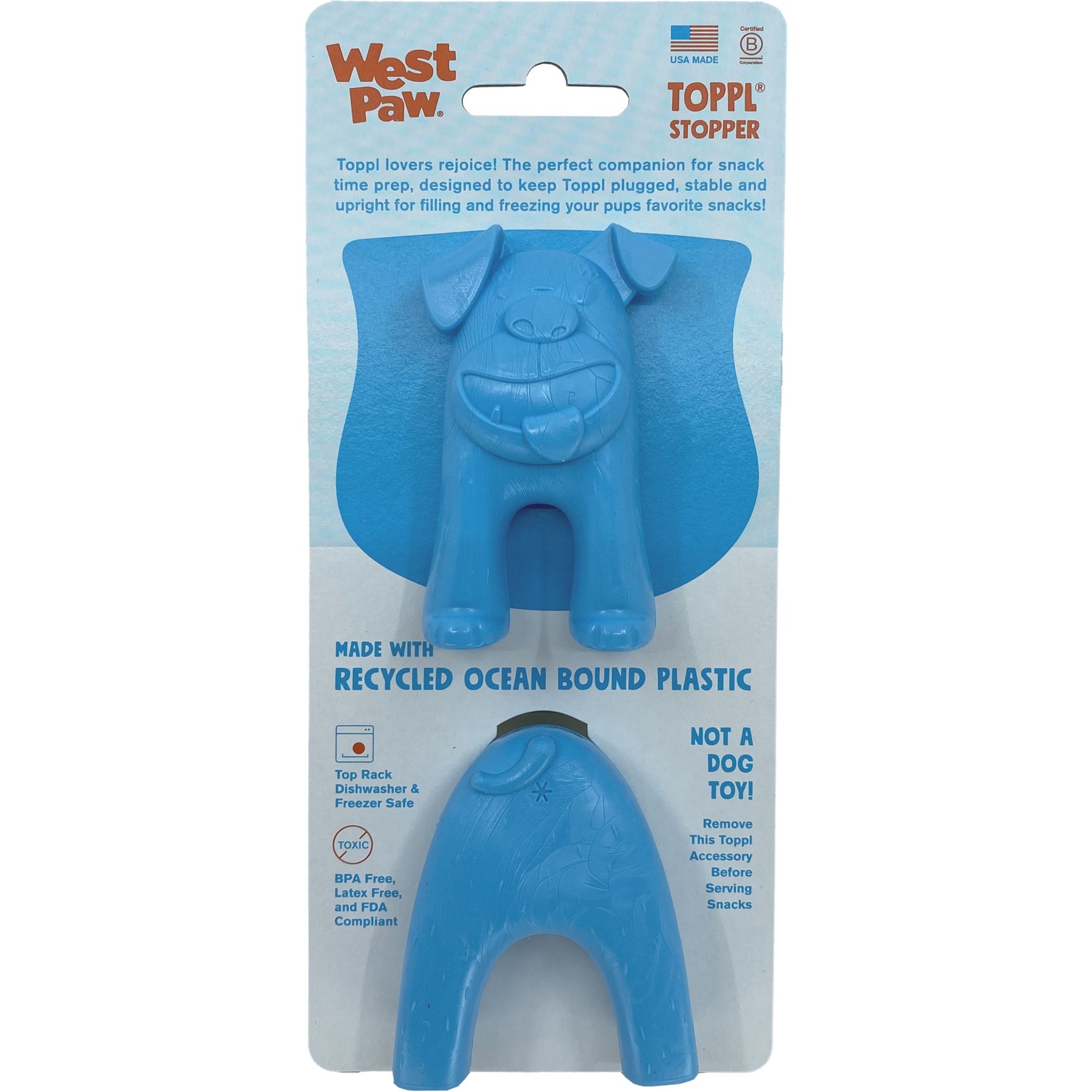 West Paw Toppl Stopper 2 Pack Dog Bowl Accessory, Blue