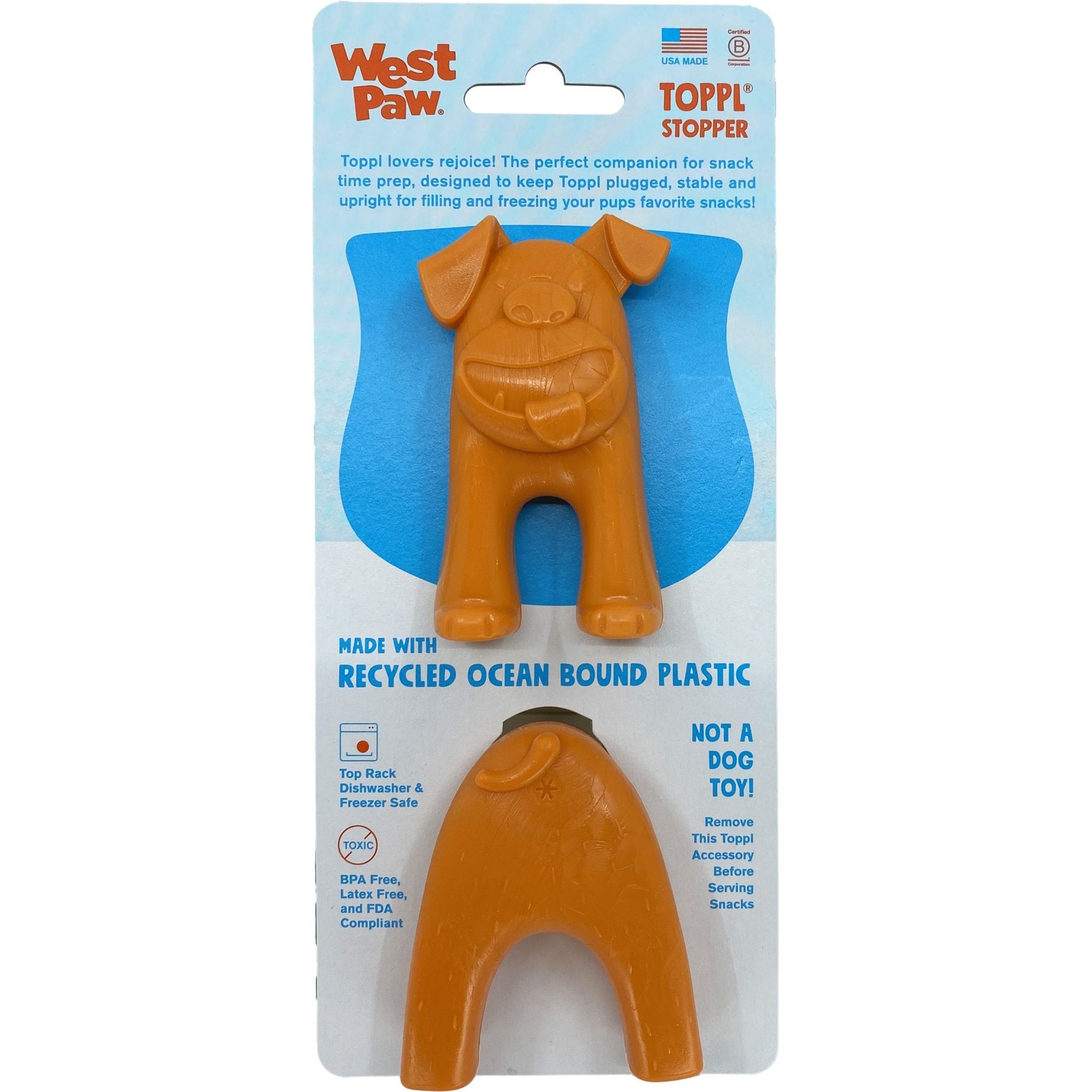West Paw Toppl Stopper 2 Pack Dog Bowl Accessory, Orange