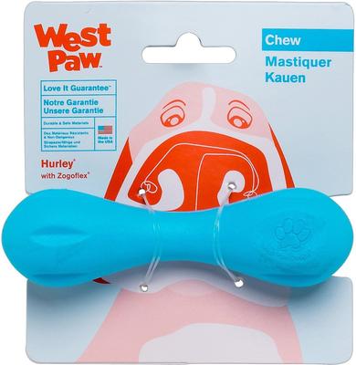 Show full view: West Paw Zogoflex Hurley Tough Dog Chew Toy, Aqua Blue, Mini slide 8 of 11