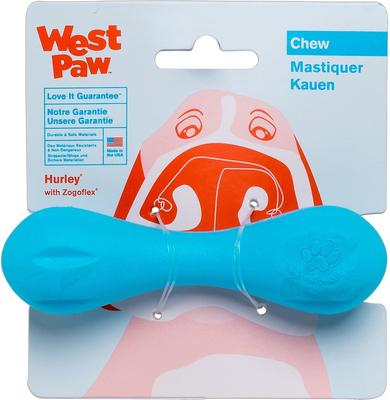 Show full view: West Paw Zogoflex Hurley Tough Dog Chew Toy, Aqua Blue, Small slide 5 of 11