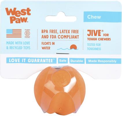 Show full view: West Paw Zogoflex Jive Tough Ball Dog Toy, Tangerine, Mini slide 3 of 6