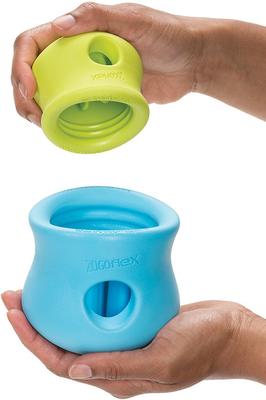 Show full view: West Paw Zogoflex Toppl Tough Treat Dispensing Dog Chew Toy, Aqua Blue, Large slide 3 of 11