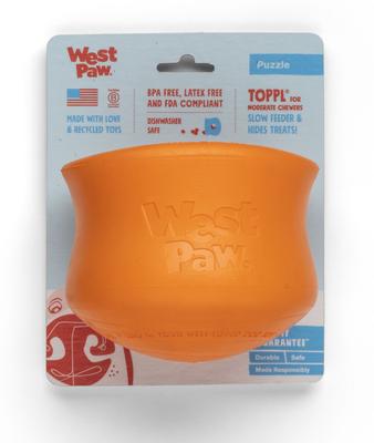 Show full view: West Paw Zogoflex Toppl Tough Treat Dispensing Dog Chew Toy, X-Large, 4.75-in, Tangerine slide 3 of 11