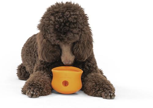 Show full view: West Paw Zogoflex Toppl Tough Treat Dispensing Dog Chew Toy, X-Large, 4.75-in, Tangerine slide 6 of 11
