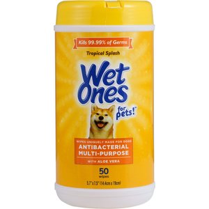 Wet Ones Anti Bacterial Multi-Purpose Tropical Splash Scent Dog Wipes, 50 count