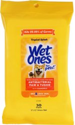 Wet Ones Anti Bacterial Paw & Tushie Tropical Splash Scent Dog Wipes, 60 count