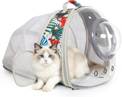 WEVONIGU Back Expandable Print Floral Style Escape Proof Backpack Dog & Cat Carrier, Medium