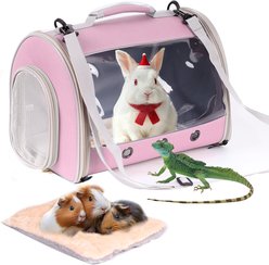 WEVONIGU Clear Window Carry Bag, Portable Travel Bag Cubic Reptile Carrier, Pink, Small