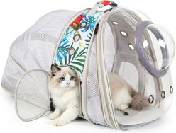WEVONIGU Dual Expandable Print Floral Style Escape Proof Backpack Dog & Cat Carrier, Medium