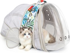 WEVONIGU Dual Expandable Print Floral Style Escape Proof Backpack Dog & Cat Carrier with Space Capsule Window, Medium