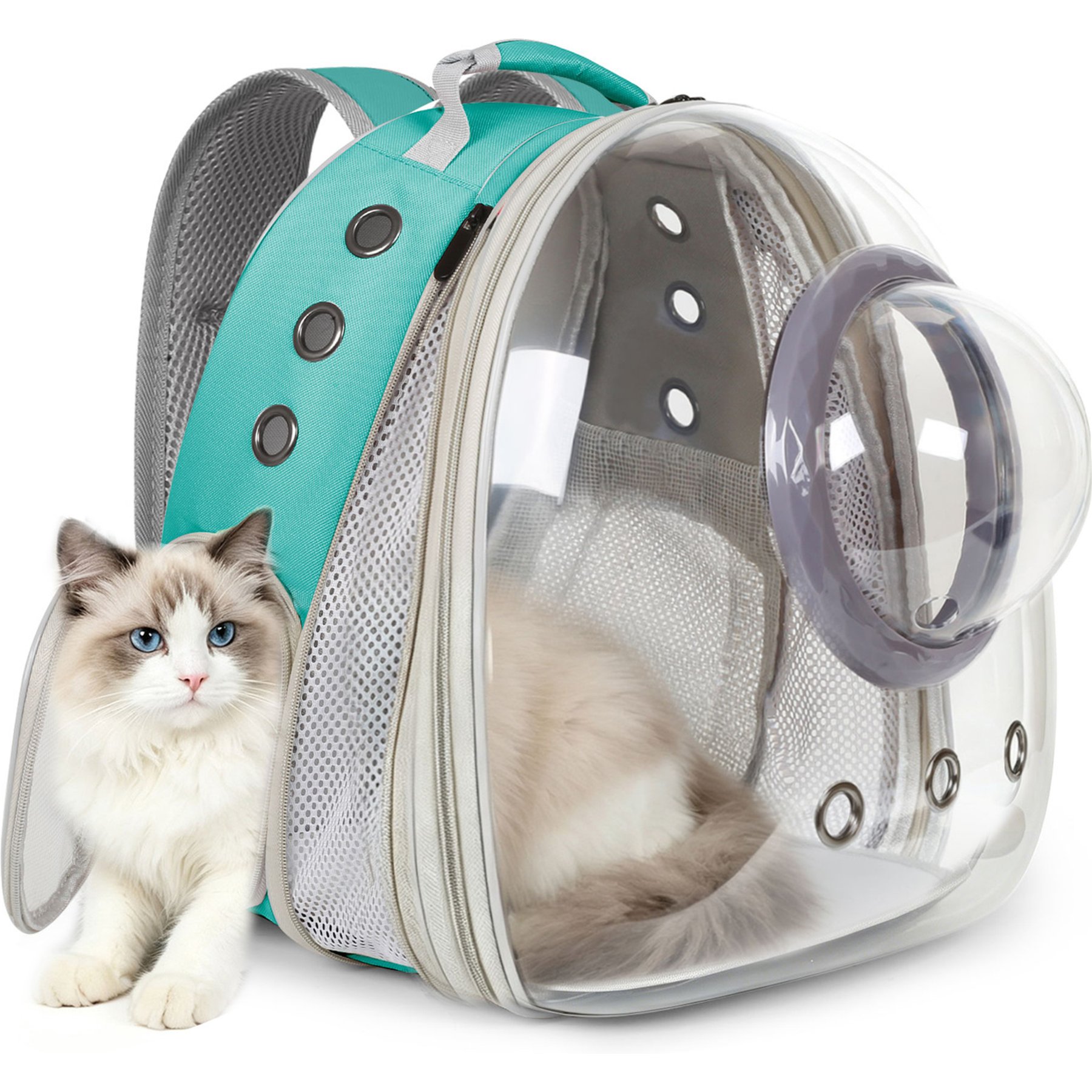 WEVONIGU Expandable Bubble Airline Approved Travel Foldable Backpack Dog & Cat Carrier with Ventilation Cover, Green, Large