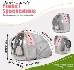 WEVONIGU Extension Stylish Transparent Shell Expandable Bubble Foldable Backpack Dog & Cat Carrier with Ventilation Cover, Pink, Large slide 2 of 6