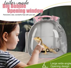 WEVONIGU Portable Travel Bag Clear Bubble Window Backpack Cubic Reptile Carrier, Pink slide 2 of 6