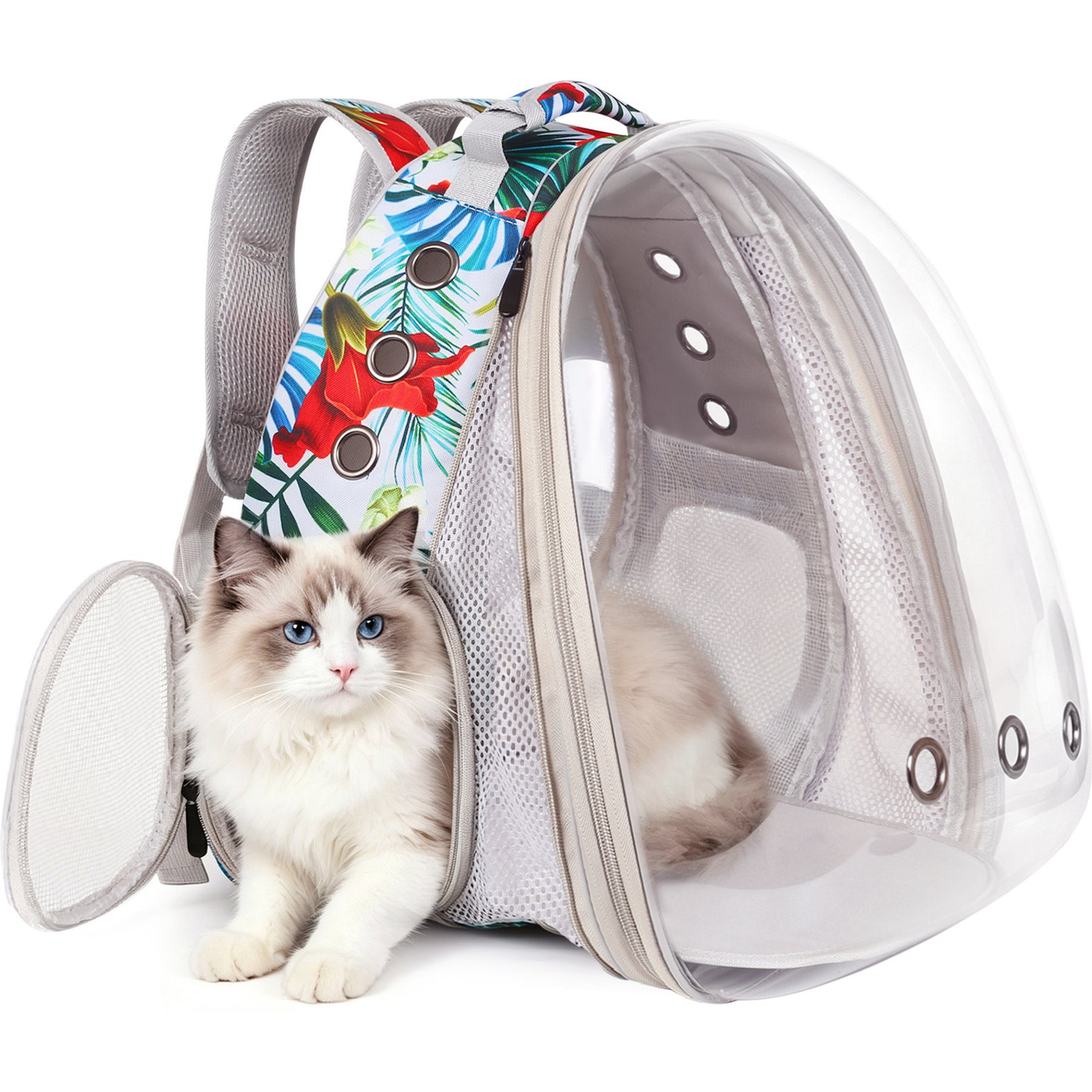 WEVONIGU Space Capsule Bubble Window Airline-Approved Travel Foldable Backpack Dog & Cat Carrier with Floral Printed, Large