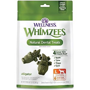 WHIMZEES by Wellness Alligator Dental Chews Natural Grain-Free Dental Dog Treats, Large, 6 count