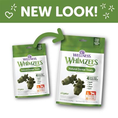 Show full view: WHIMZEES by Wellness Alligator Dental Chews Natural Grain-Free Dental Dog Treats, Large, 6 count slide 3 of 13