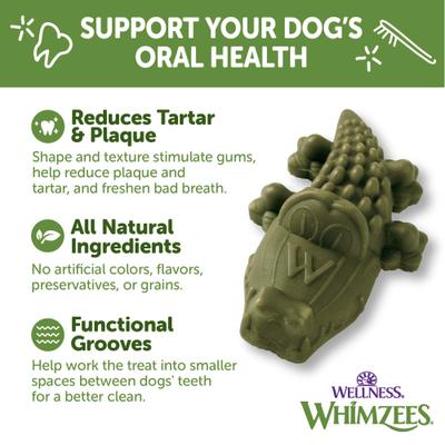 Show full view: WHIMZEES by Wellness Alligator Dental Chews Natural Grain-Free Dental Dog Treats, Medium, 12 count slide 4 of 12