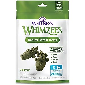 WHIMZEES by Wellness Alligator Dental Chews Natural Grain-Free Dental Dog Treats, Small, 24 count