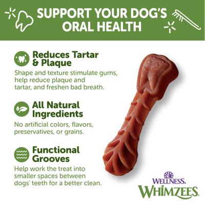 Show full view: WHIMZEES by Wellness Brushzees Dental Chews Natural Grain-Free Dental Dog Treats, Extra Small, 28 count slide 3 of 12