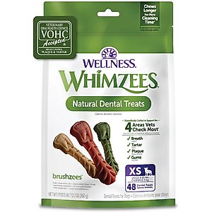 WHIMZEES by Wellness Brushzees Dental Chews Natural Grain-Free Dental Dog Treats, Extra Small, 48 count