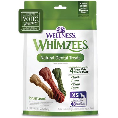 WHIMZEES WHIMZEES by Wellness Brushzees Dental Chews Natural Grain-Free Dental Dog Treats, Extra Small, 48 count