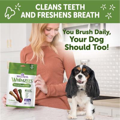 Show full view: WHIMZEES by Wellness Brushzees Dental Chews Natural Grain-Free Dental Dog Treats, Extra Small, 48 count slide 5 of 12