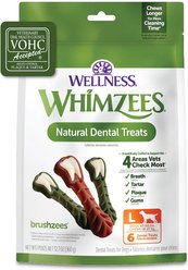 WHIMZEES by Wellness Brushzees Dental Chews Natural Grain-Free Dental Dog Treats, Large, 6 count
