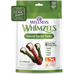 WHIMZEES by Wellness Brushzees Dental Chews Natural Grain-Free Dental Dog Treats, Large, 6 count