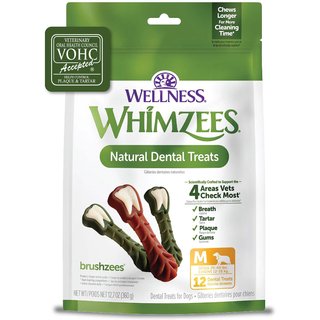 WHIMZEES by Wellness Brushzees Dental Chews Natural Grain-Free Dental Dog Treats, Medium, 12 count slide 1 of 8