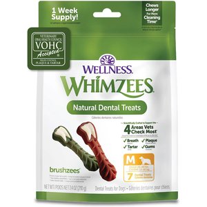 WHIMZEES by Wellness Brushzees Dental Chews Natural Grain-Free Dental Dog Treats, Medium, 7 count