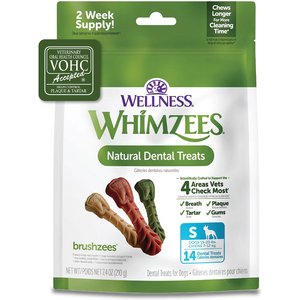 WHIMZEES by Wellness Brushzees Dental Chews Natural Grain-Free Dental Dog Treats, Small, 14 count