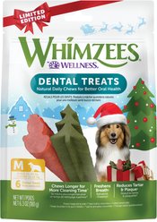 WHIMZEES by Wellness Holiday Dental Chews Natural Grain-Free Dental Dog Treats, Medium, 6 count