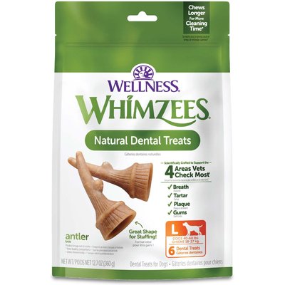 WHIMZEES WHIMZEES by Wellness Occupy Antler Dental Chews Natural Grain-Free Dental Dog Treats, Large, 6 count