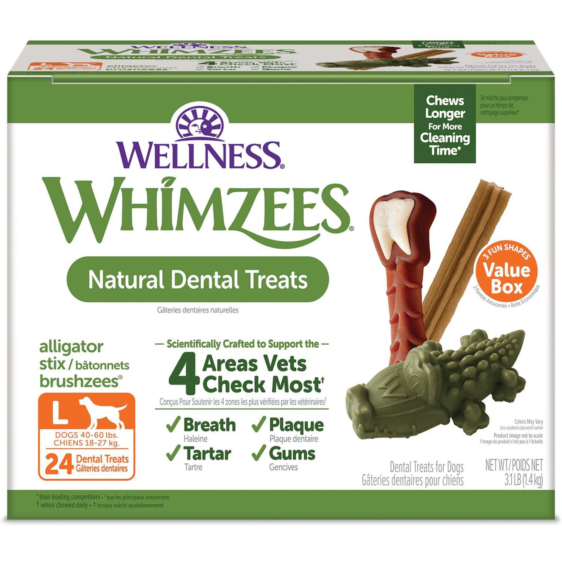 WHIMZEES Value Box Dental Chews Natural Grain-Free Dental Dog Treats, Large, 24 count